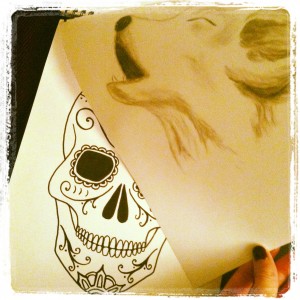 Sugar skull and wolf